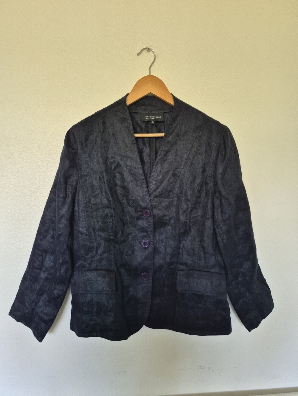 100% Linen Floral Brocade Jacket By Jones New York Size 12